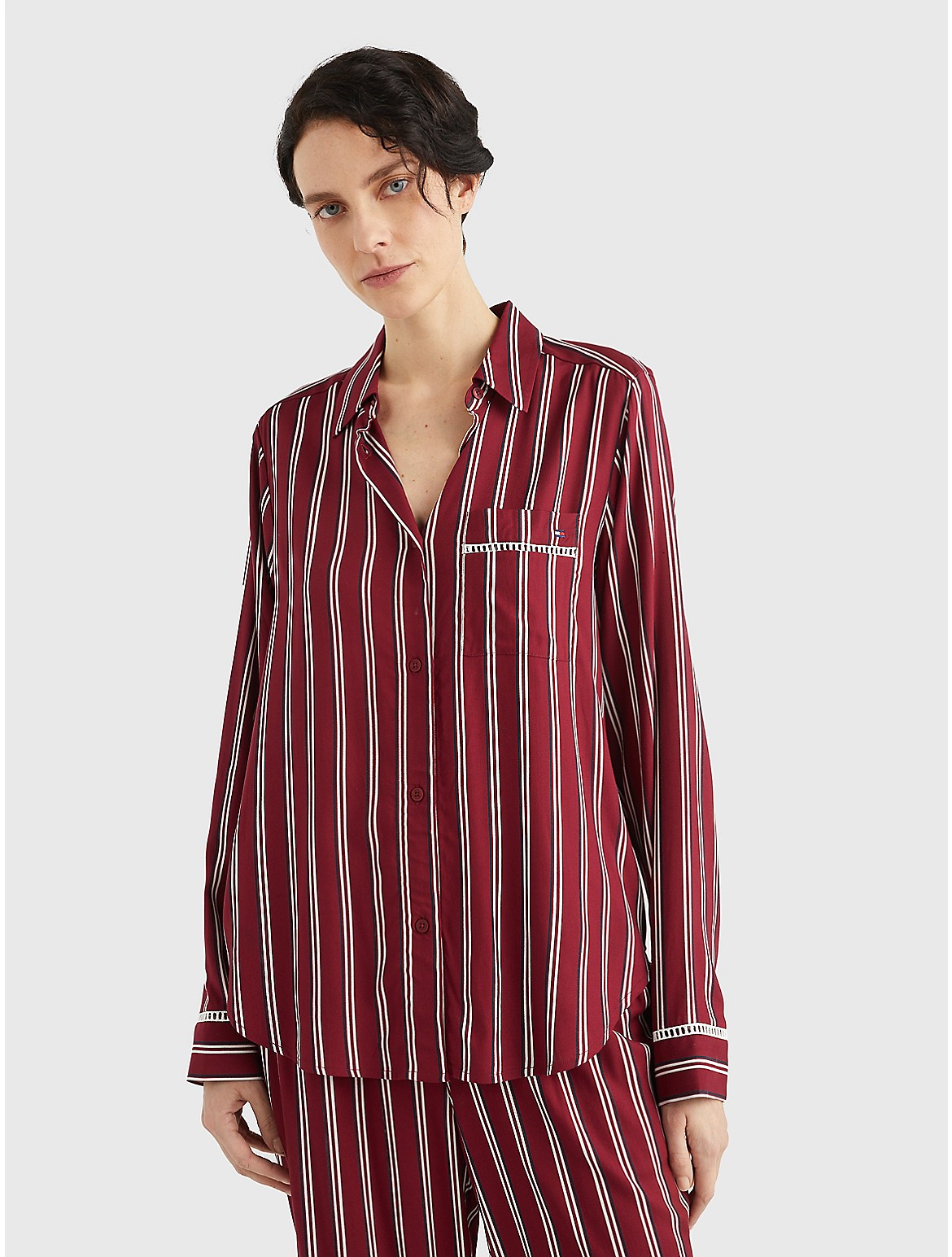 Tommy Hilfiger Women's Stripe Pajama Shirt - Red - XL