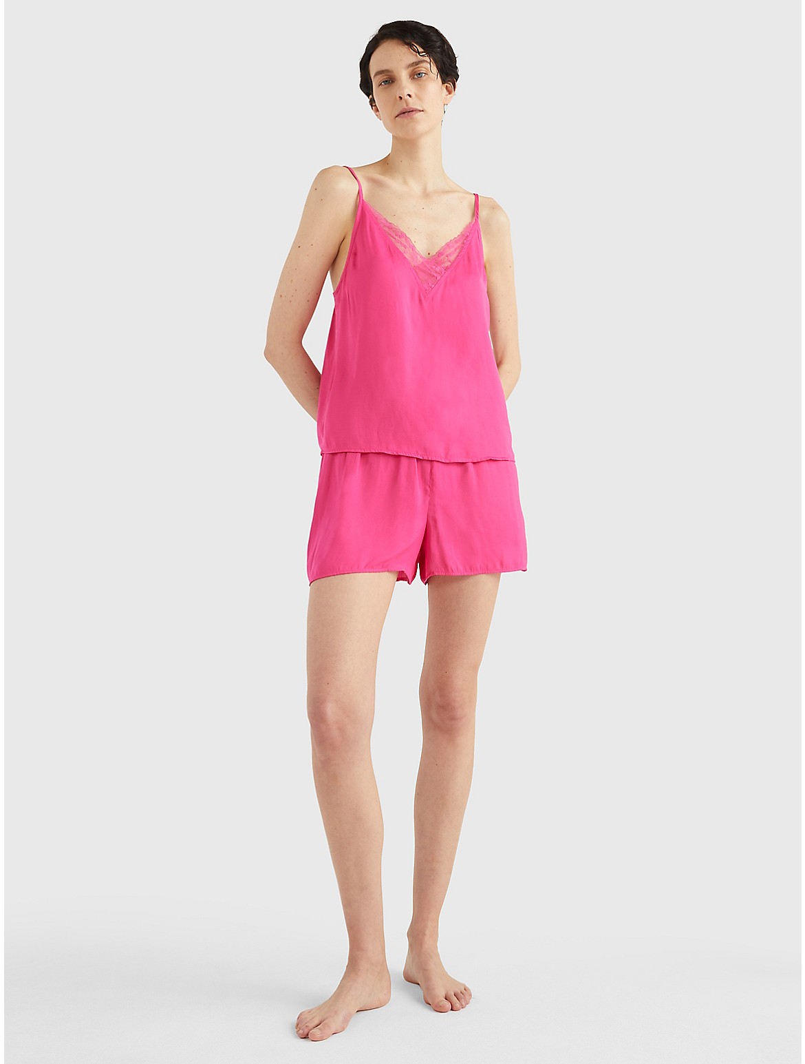 Tommy Hilfiger Floral Lace Cami And Short Sleep Set In Hot Magenta