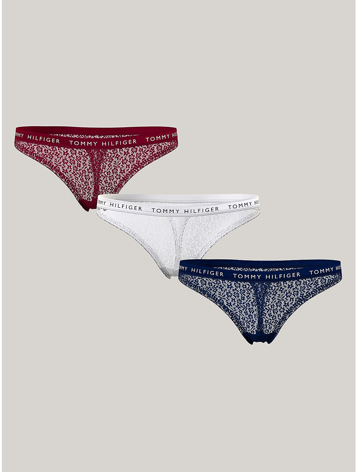 Tommy Hilfiger Lace Thong 3pk In Desert Sky/white/rouge