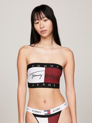 NWT $39 TOMMY HILFIGER Tommy JEANS Fused Logo Bandeau Top In Sky Captain  Navy