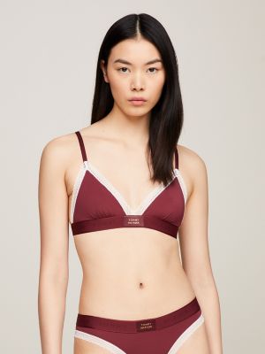 Hilfiger Badge Lace Triangle Bra, Deep Rouge