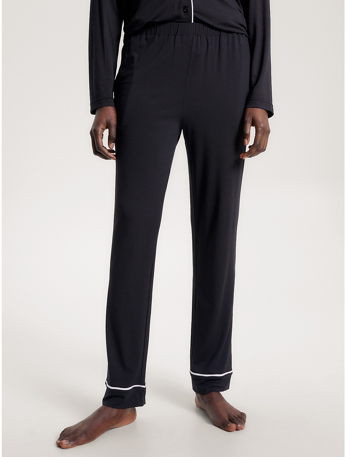Tommy Hilfiger Women's Piped Trim Pajama Pant - Black - L