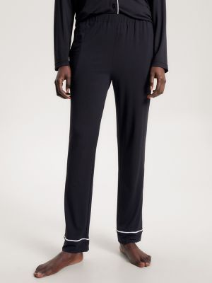Piped-Trim Pajama Pant, Black