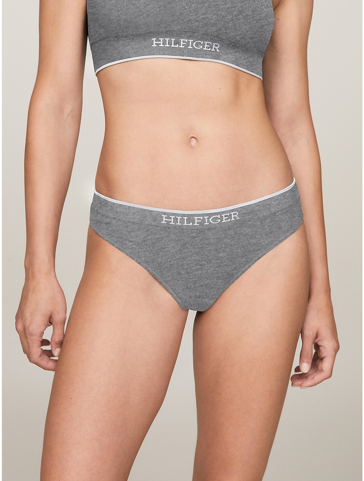 Tommy Hilfiger Monotype Logo Thong In Light Grey Heather