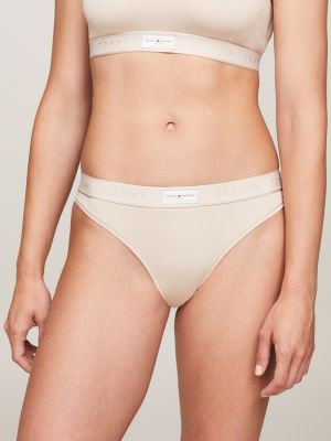 Calvin Klein Women's Cotton Stretch Logo Thong Panty, Black, Honey