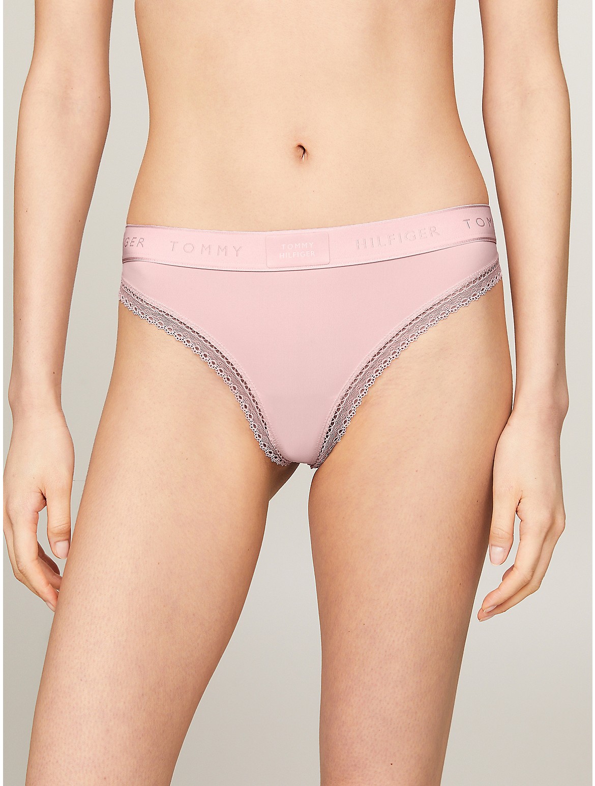 Tommy Hilfiger Hilfiger Badge Lace Trim Thong In Whimsy Pink