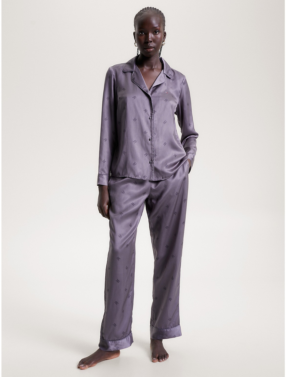Tommy Hilfiger Women's TH Monogram Sateen Pajama Set - Grey - L