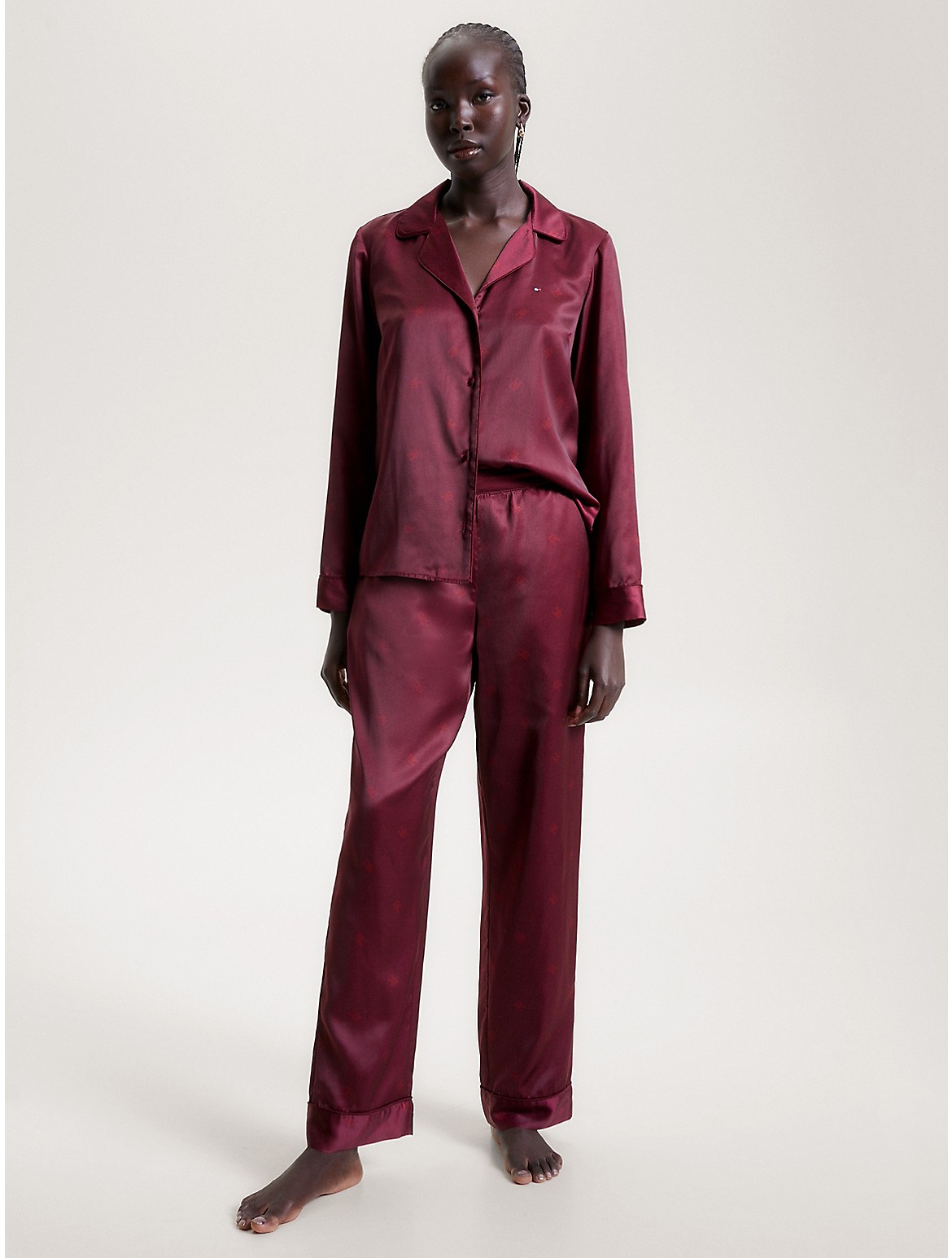 Tommy Hilfiger Women's TH Monogram Sateen Pajama Set - Red - L