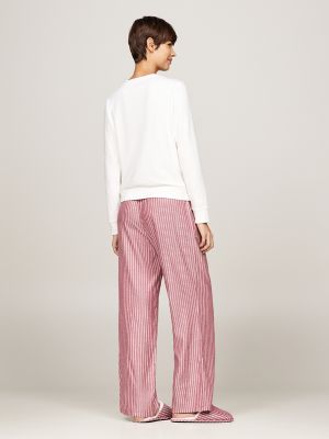 Flannel Pajamas with Slippers Gift Set, Ivory/Pinstripe Rouge