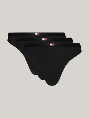 Tommy Jeans Flag Logo Thong 3-Pack, Black / Black / Black