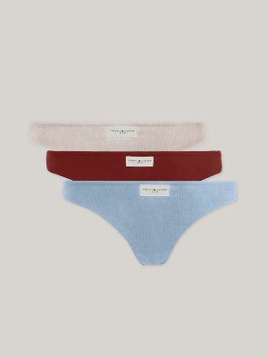 Logo Ribbed Thong 3-Pack, Breezy Blue/Dark Magma/Bare There