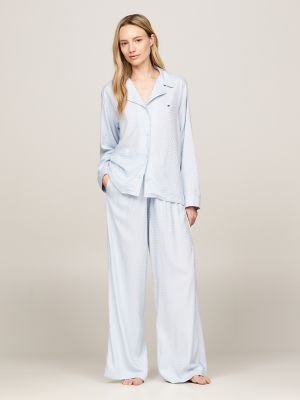 Polka Dot Jacquard Pajama Shirt, Breezy Blue