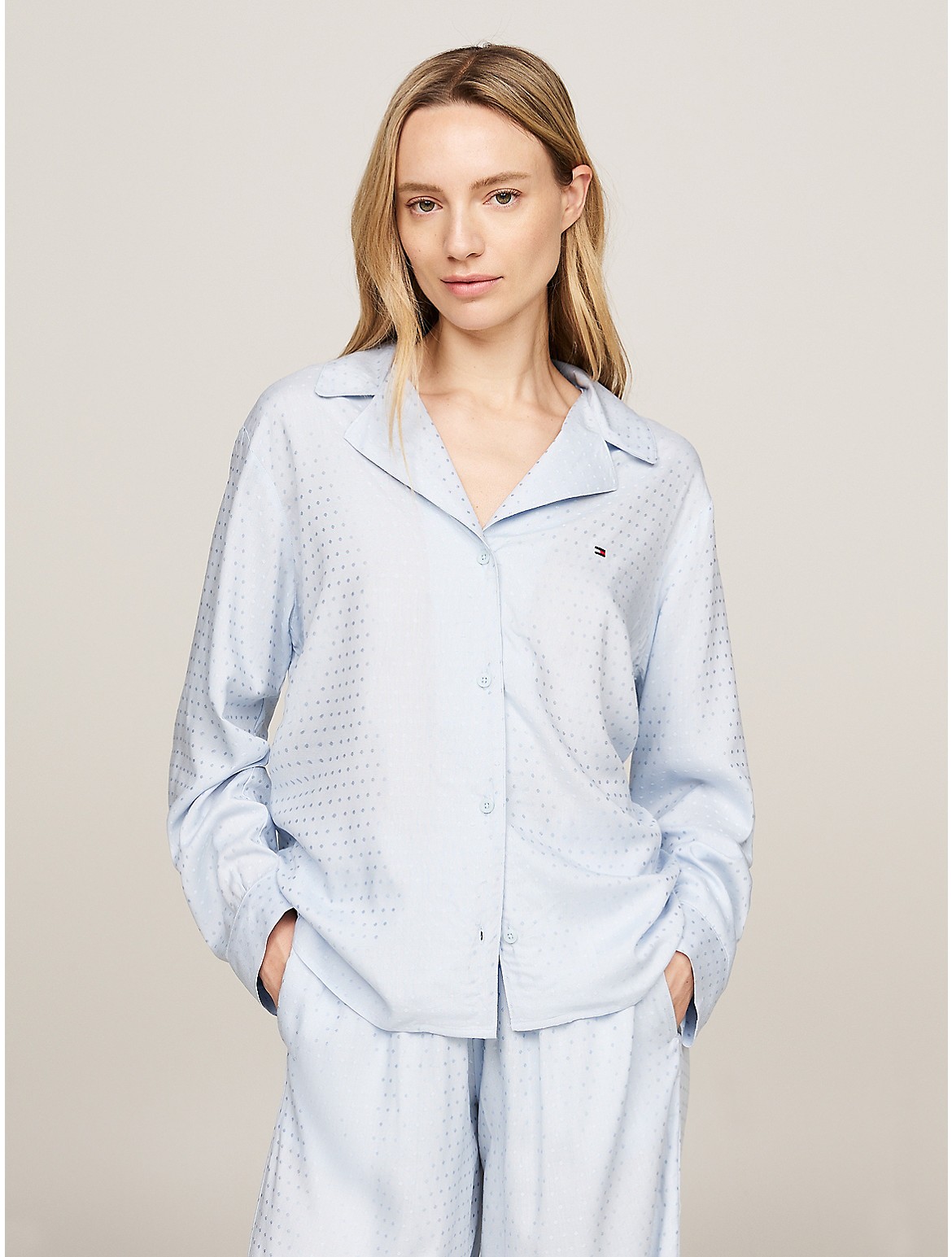 Shop Tommy Hilfiger Polka Dot Jacquard Pajama Shirt In Breezy Blue