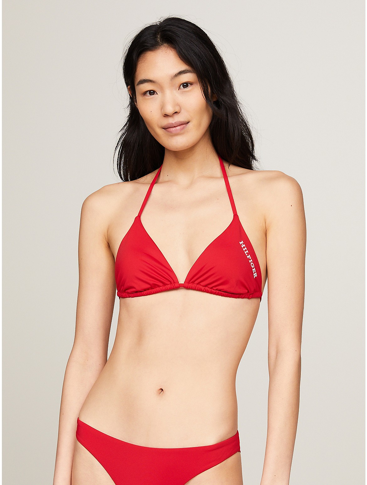 Tommy Hilfiger Hilfiger Monotype Triangle Bikini Top In Primary Red
