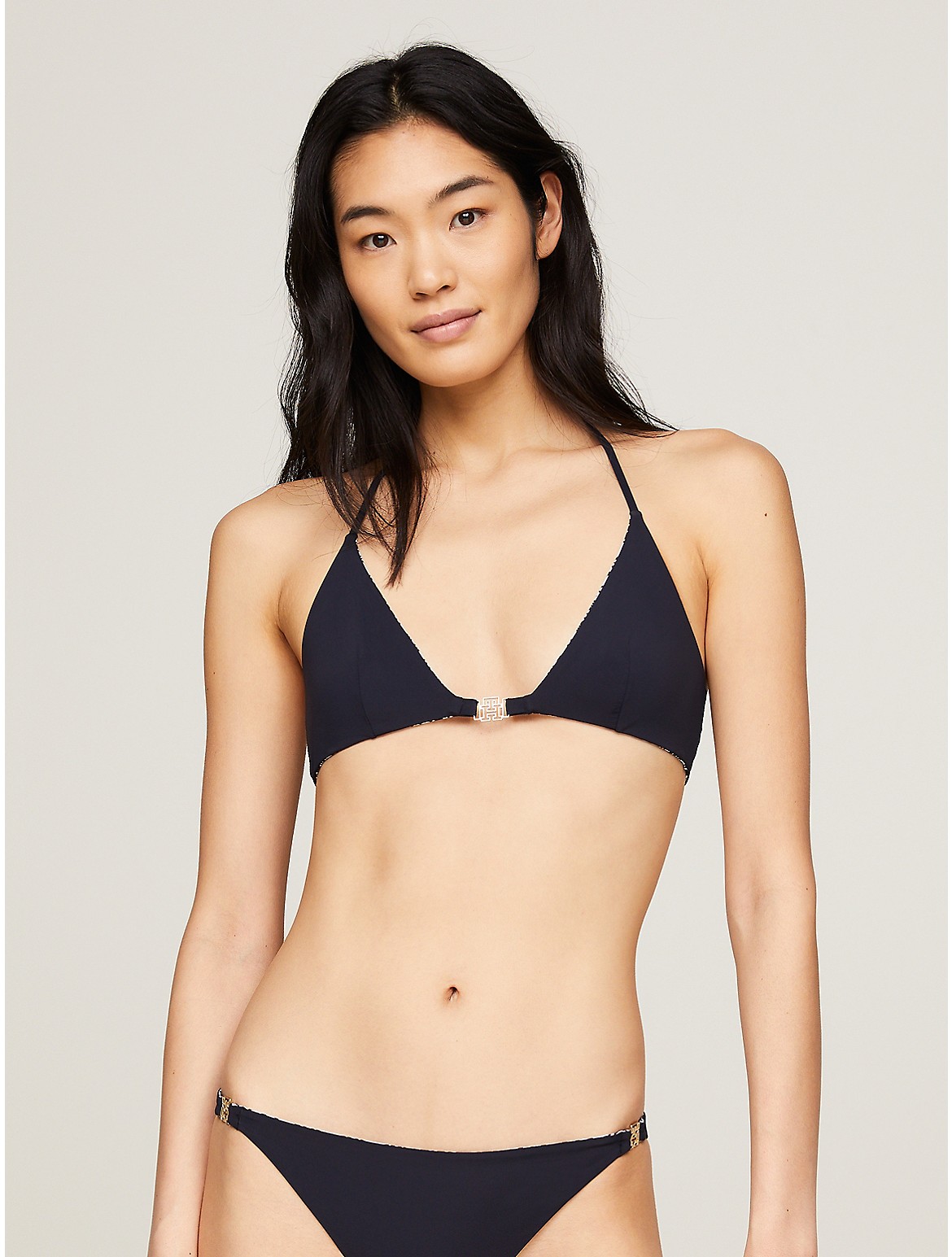 Tommy Hilfiger Reversible Th Triangle Bikini Top In Seal Geo Navy