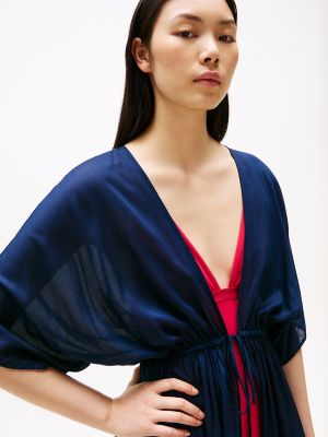 Short Swim Cover-Up Kaftan, Dark Night Navy