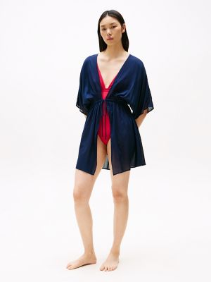 Short Swim Cover-Up Kaftan, Dark Night Navy