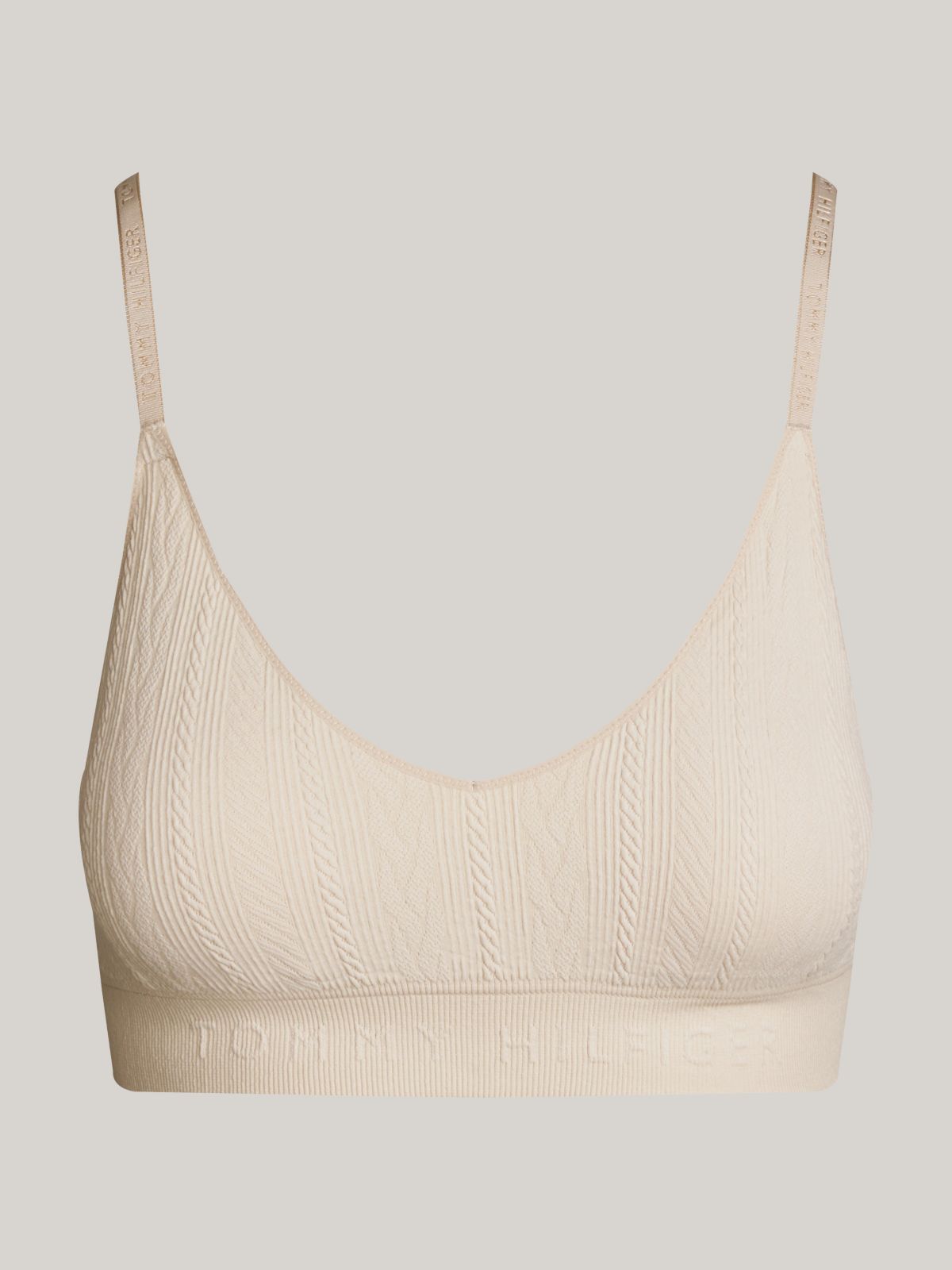 Logo Knit Unlined Triangle Bra — Cashmere Creme