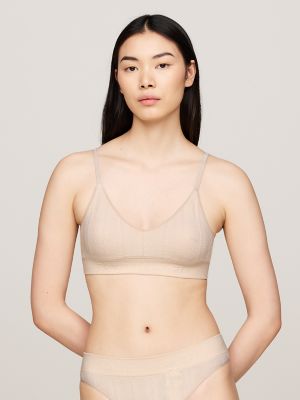 Logo Knit Unlined Triangle Bra, Cashmere Creme