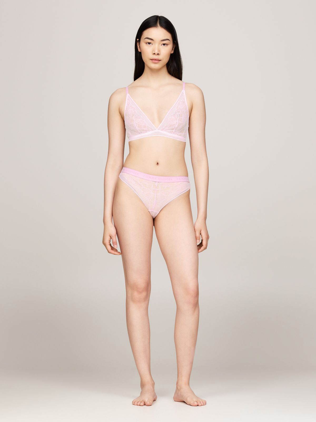 Logo Lace Thong — Pearly Pink
