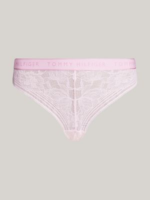 Трусы-стринги, с логотипом, кружево — Tommy Hilfiger, цвет: Розовый — фото 5