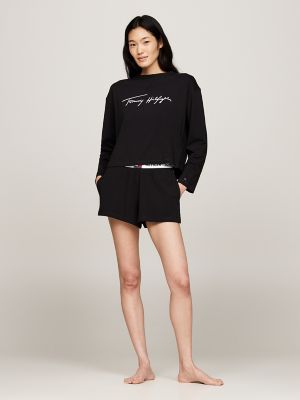 Tommy Signature Top & Short Pajama Set, Black