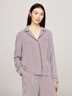 Stripe Viscose Pajama Shirt, Deep Rouge Stripe