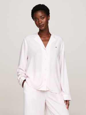 Stripe Viscose Pajama Shirt, Pearl Pink