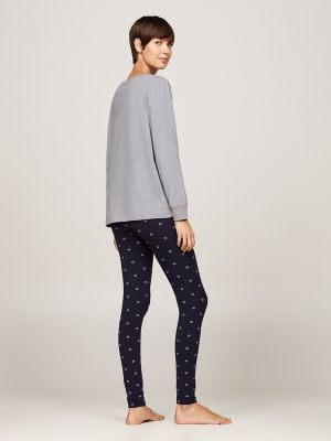 Top, Legging and Eye Mask Sleep Set, Mid Grey Heather / Outline Flag
