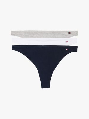 Dipped-Waist Thong 3-Pack, Light Grey Heather / Navy Rib / White