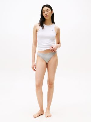 Dipped-Waist Bikini 3-Pack, Light Grey Heather / Navy Rib / White