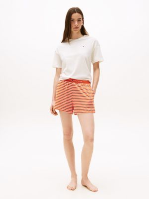 T-Shirt & Short Sleep Set, Ivory Silk / Breton Brilliant Orange