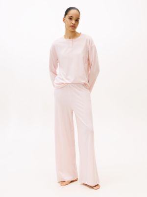 Lightweight Henley and Pant Sleep Set, Light Pink Heather