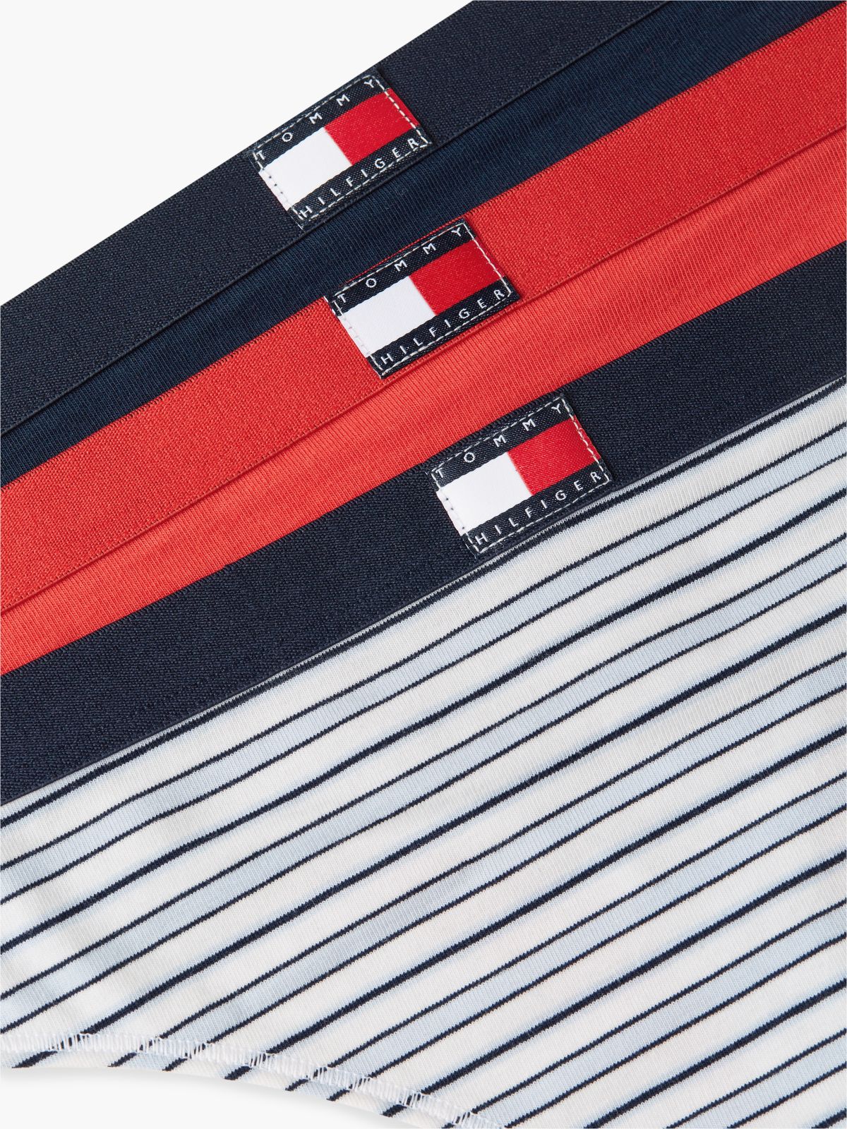 Flag Logo Stretch-Cotton Thong 3-Pack — Blue Stripe / Cherry / Navy