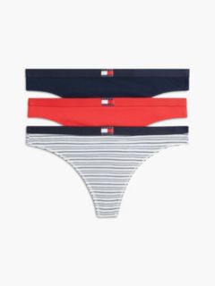 Flag Logo Stretch-Cotton Thong 3-Pack — Blue Stripe / Cherry / Navy 1