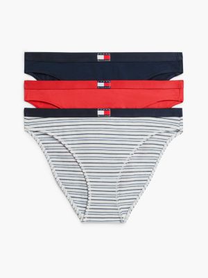 Flag Logo Bikini Brief 3-Pack, Blue Stripe / Navy