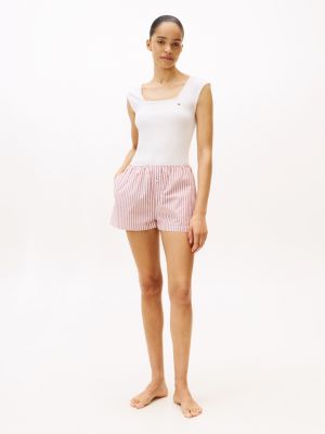 Pointelle Pajama & Sleep Mask Gift Set, Ecru Pointelle / Blazer Stripe Prim Red