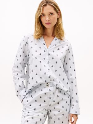 Crest Logo Pinstripe Poplin Sleep Shirt, Ithaca Crest