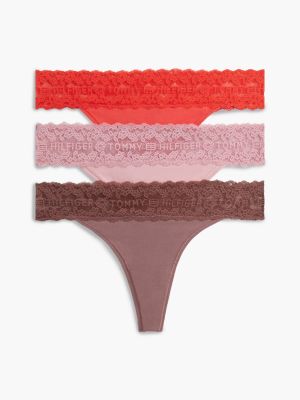 Lace-Trim Thong 3-Pack, Rose / Cherry
