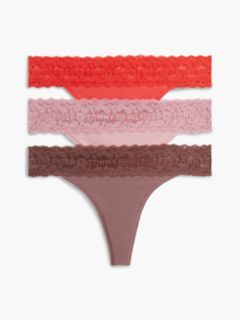 Lace-Trim Thong 3-Pack — Rose / Cherry 1