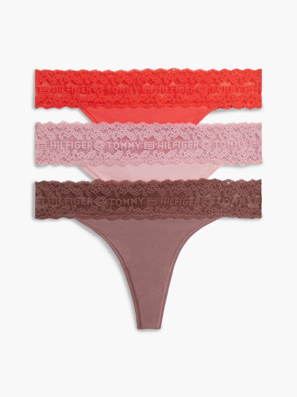 Lace-Trim Thong 3-Pack — Rose / Cherry