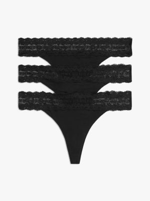 Lace-Trim Thong 3-Pack, Black