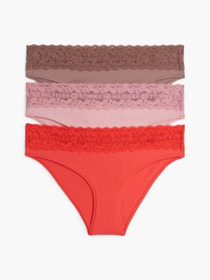 Lace-Trim Bikini Brief 3-Pack, Rose / Cherry