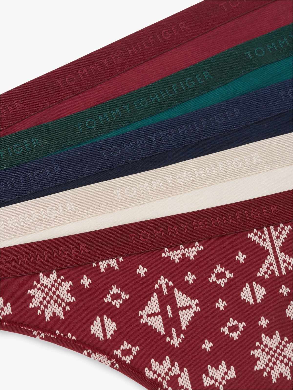 Stretch-Cotton Thong 5-Pack — Nvy/O Green/Fairisle/Rouge/C Creme