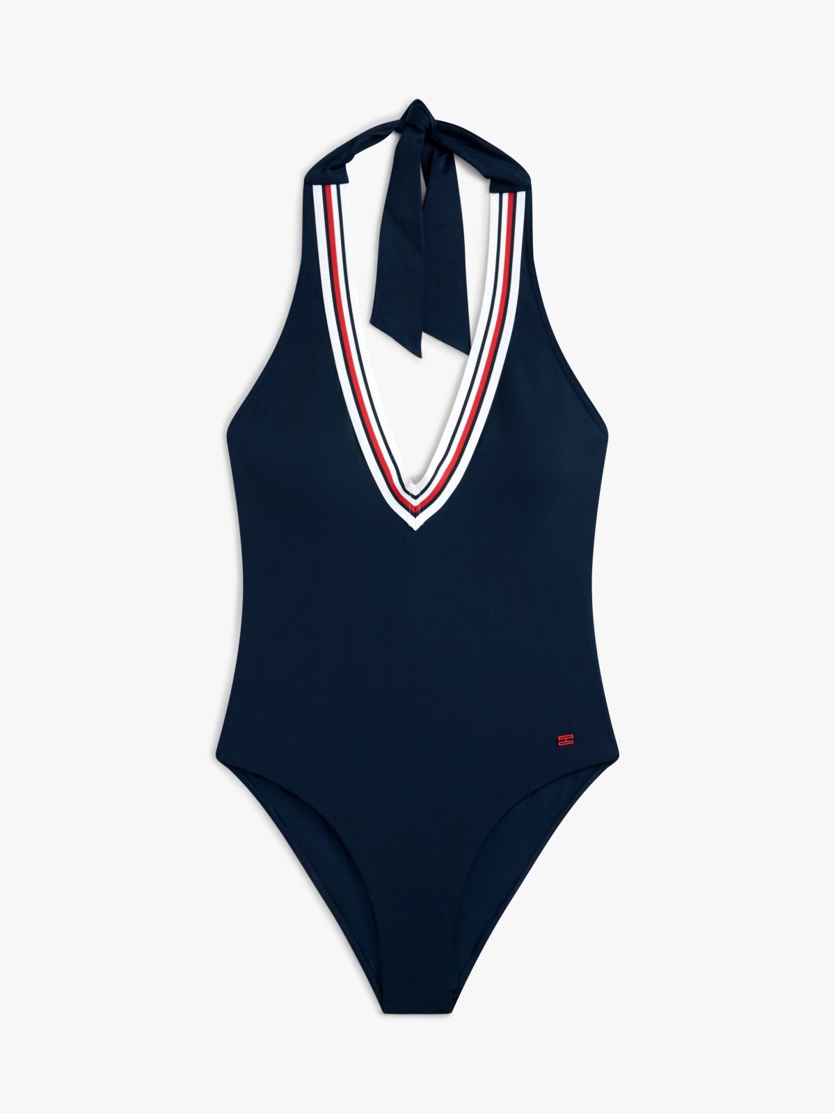 Signature Stripe Plunge Halter Swimsuit — Navy