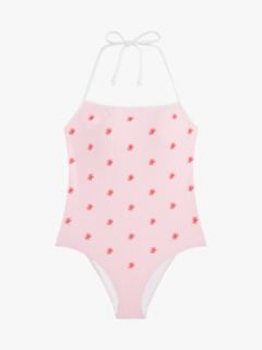 Allover Script Monogram Halter Swimsuit — Rose Petal / White 5