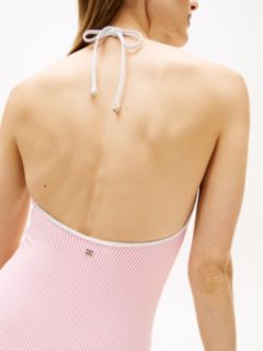 Allover Script Monogram Halter Swimsuit — Rose Petal / White 3