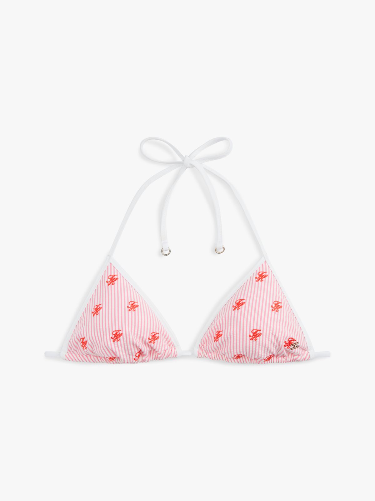 Allover Script Monogram Bikini Top — Rose Petal / White