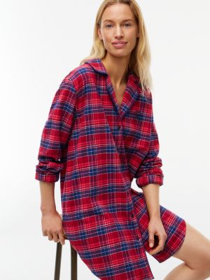 Женское платье Tommy Hilfiger Plaid Flannel Sleep Dress, цвет: Клетчатый красный — фото 2