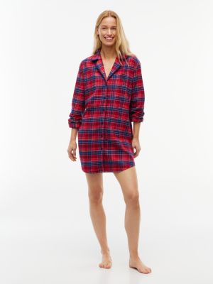 Plaid Flannel Sleep Dress, Check Global Stp Regatta  Red